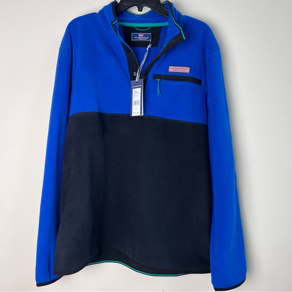 Vineyard Vines Men’s Blue And Black Quarter Snap Fleece Pullover Large Nwt